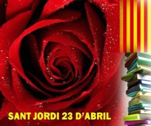 yapboz Dne 23. dubna, St George má den se slaví v Katalánsku, na festivalu knihy a růže